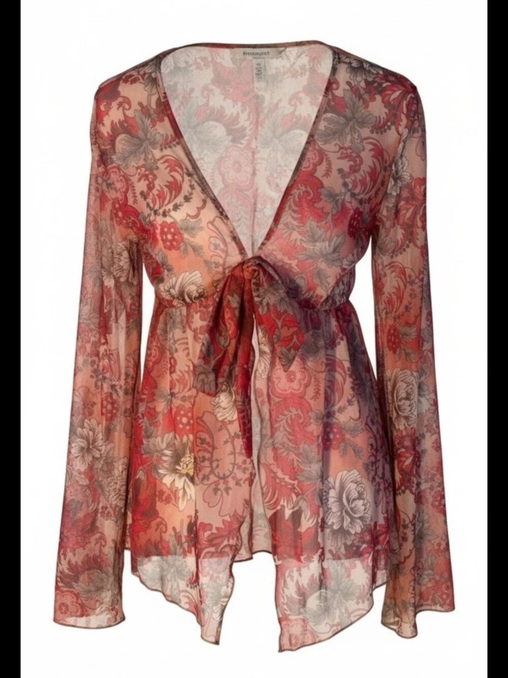 Women's Coral Floral Mesh Ruffled Top Size M (6)